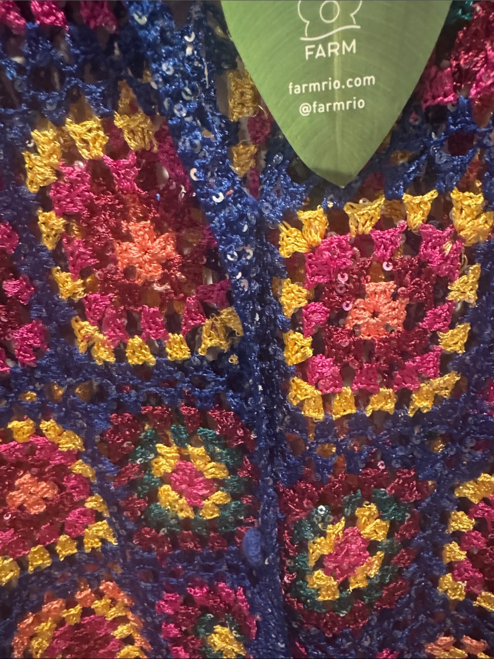 FARM Rio NWT Sequin Blue Multicolor Crochet Kimono Cardigan - Picture 6 of 10